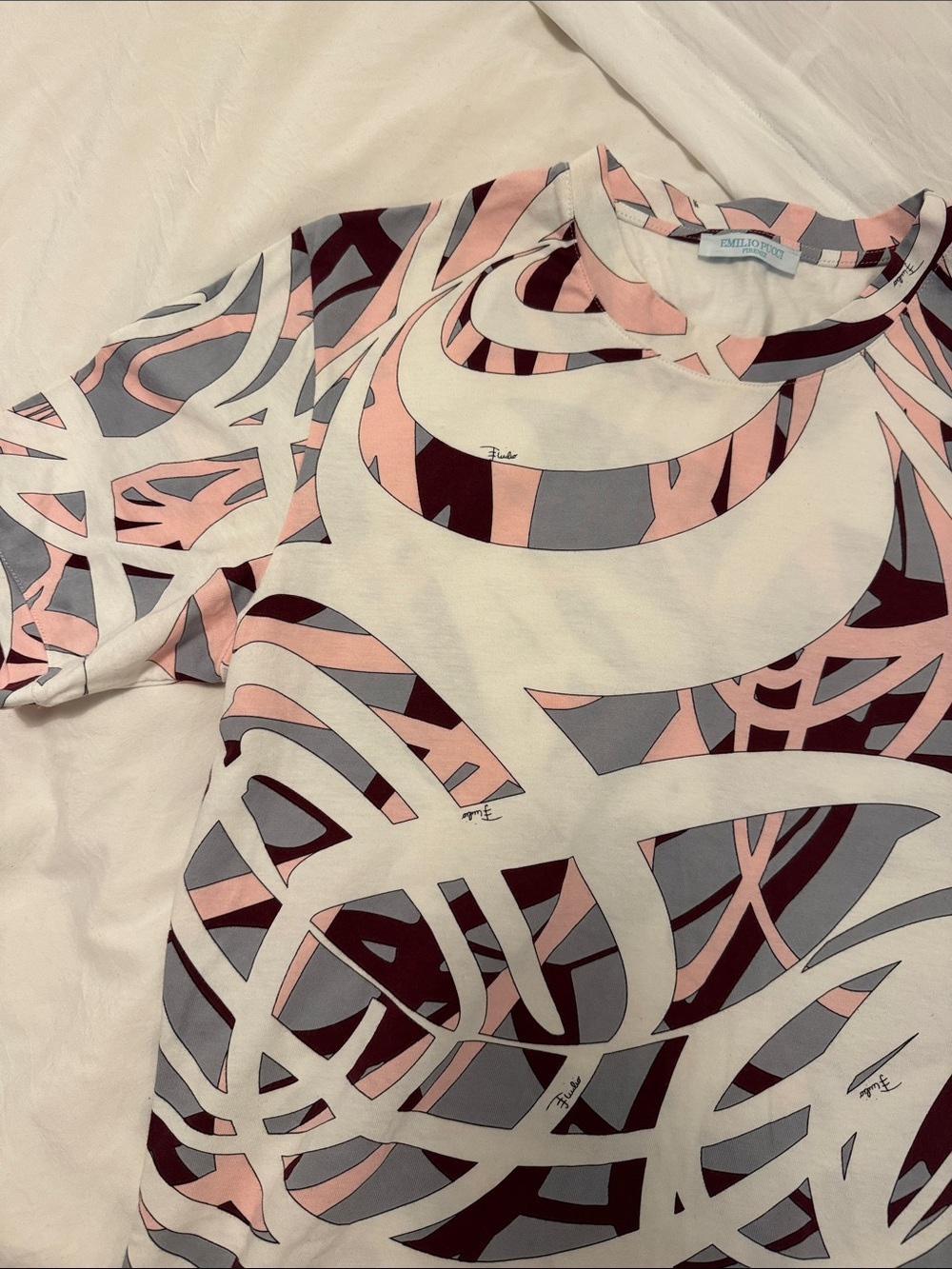 Emilio Pucci Pink, Gray & Burgundy Abstract Short Sleeve Top - Picture 5 of 12